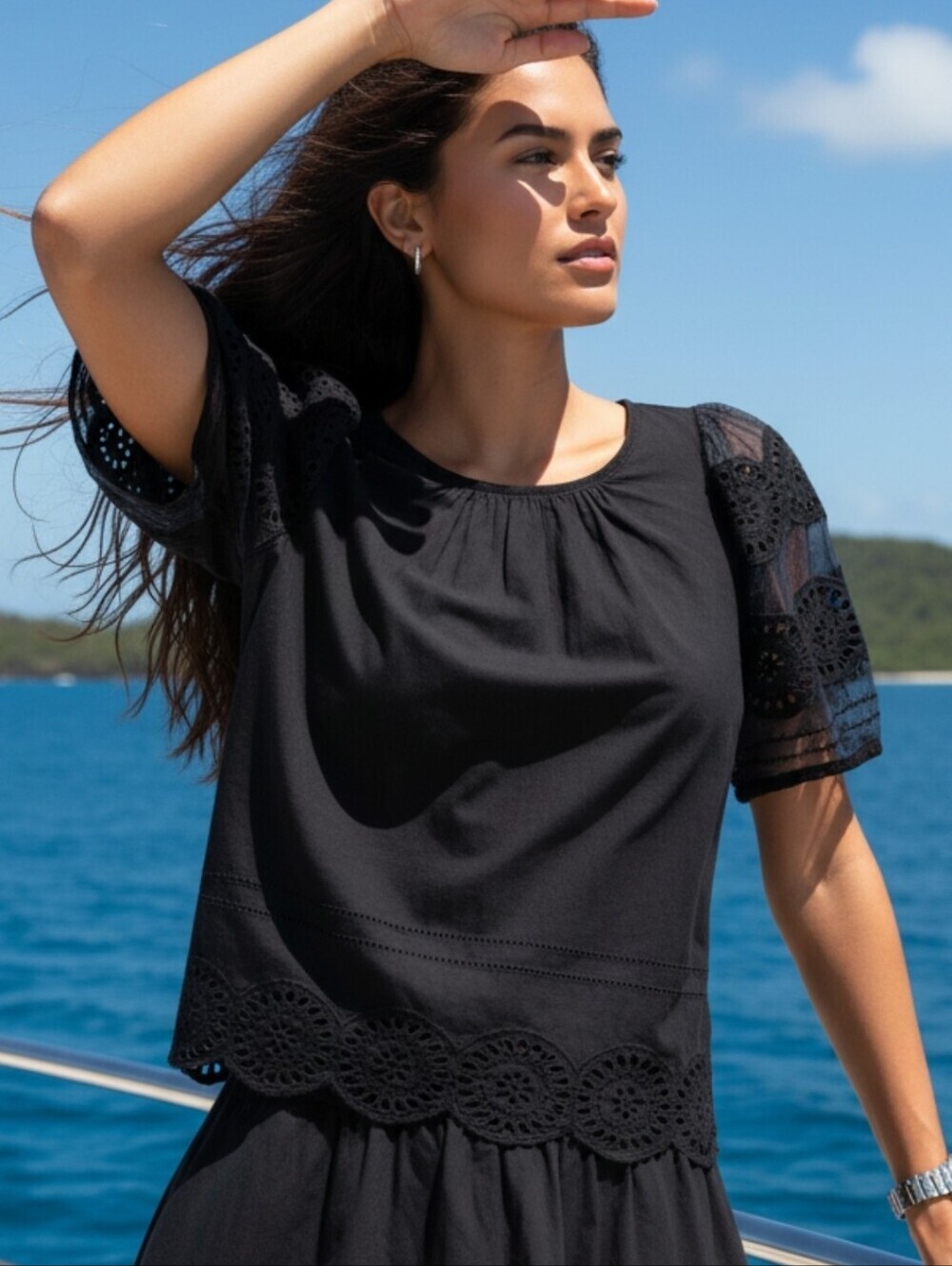 Sea New York Black Lace Sleeve Boho Blouse Size 0